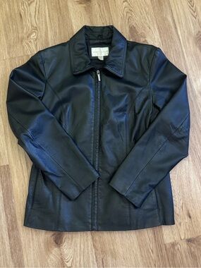 Worthington Women’s Genuine Nappa Leather Jacket Black Full Zip Medium